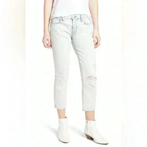 Current/Elliott The Cropped Straight Channing Destroyed Jeans Light Wash Sz 28
